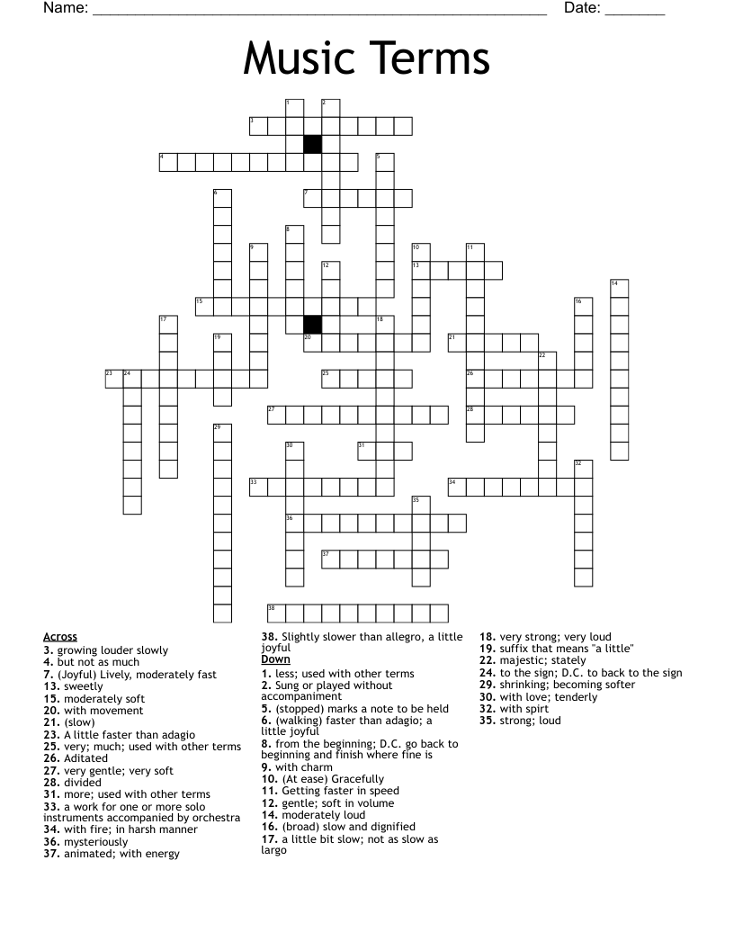 Music Terms Crossword