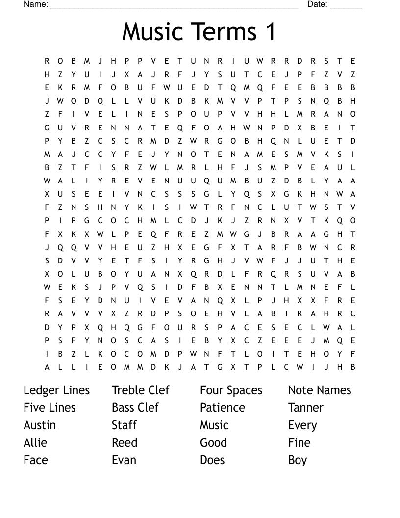 Music Terms 1 Word Search