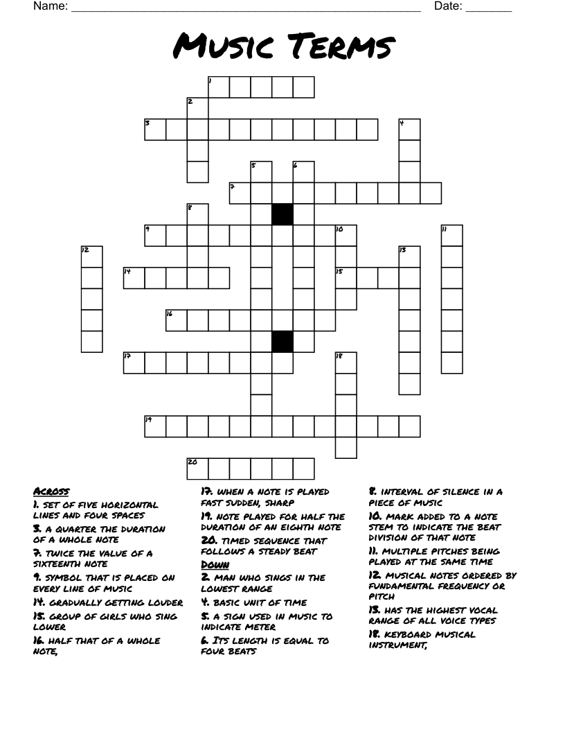 Music Terms Crossword