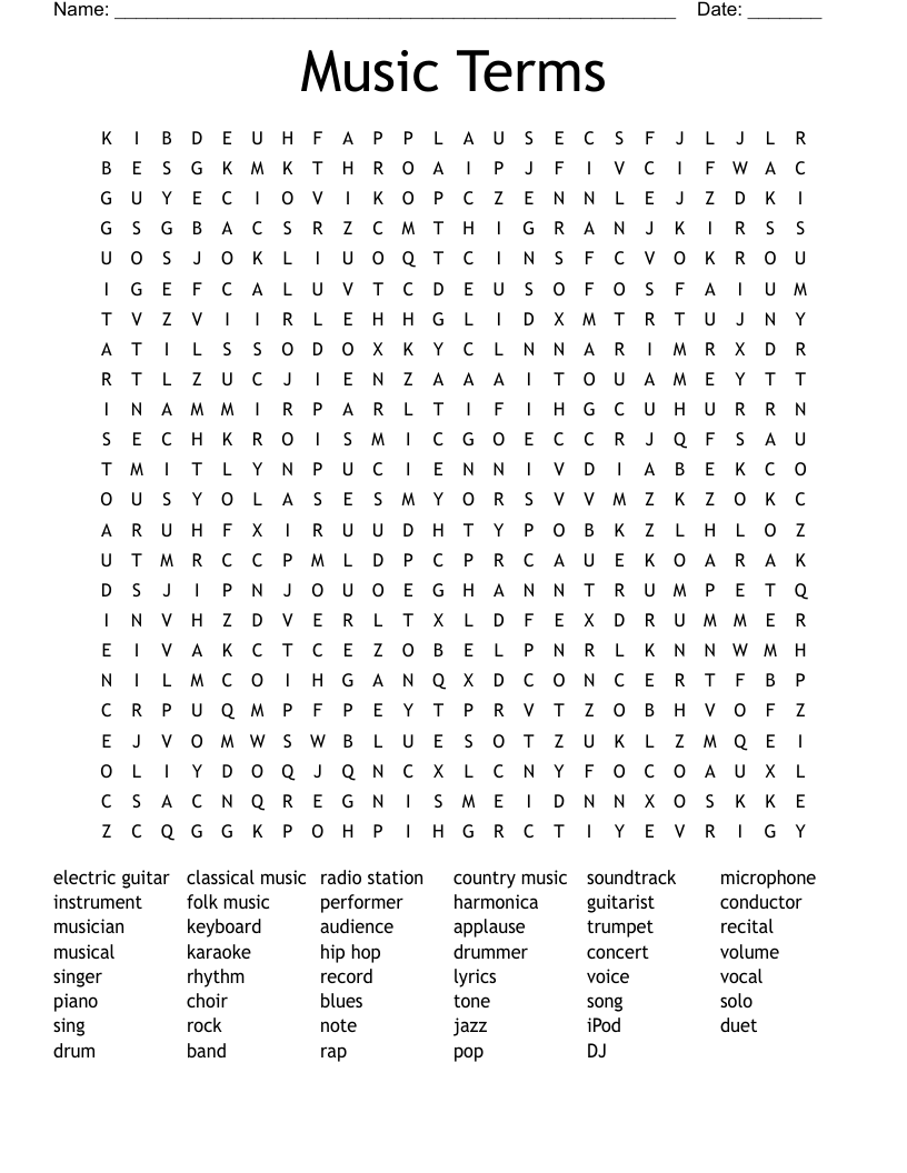 Music Terms Word Search