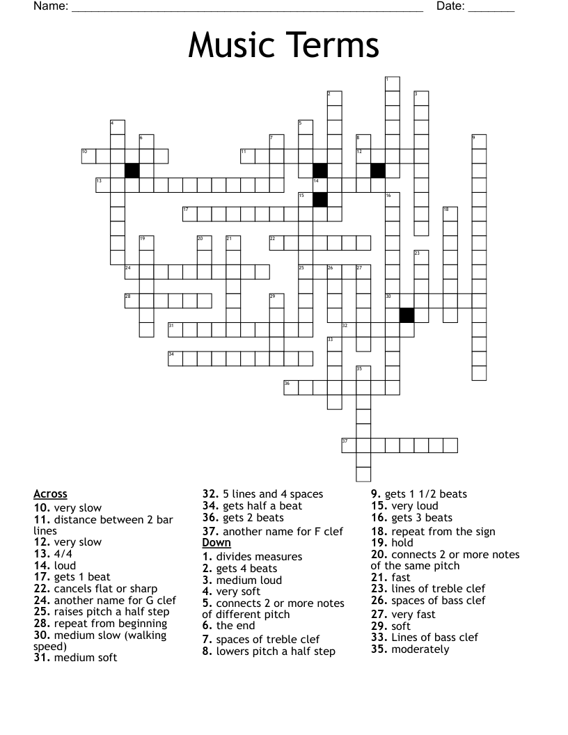 Music Terms Crossword