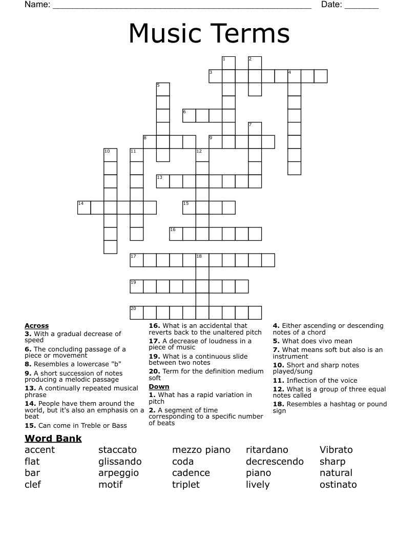 Music Terms Crossword