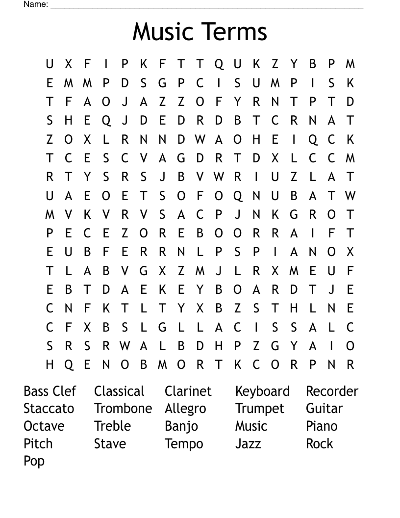 Music Terms Word Search