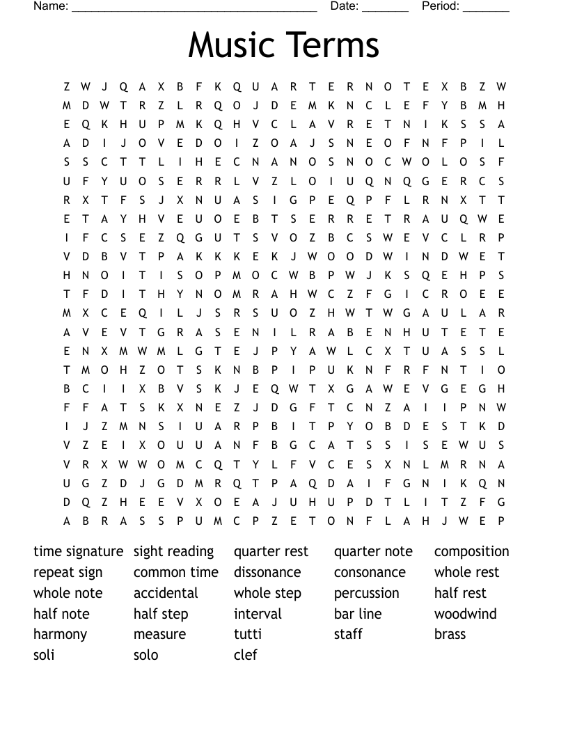 Music Terms Word Search