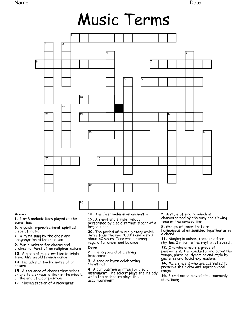 Music Terms Crossword