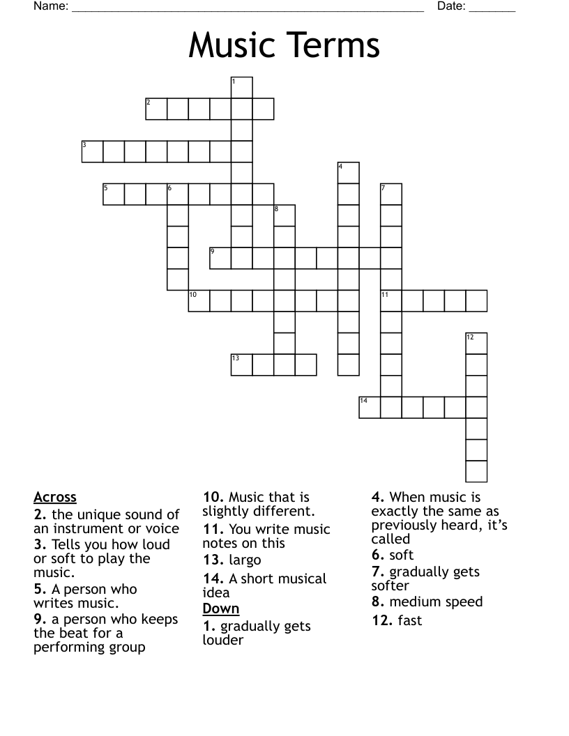 Music Terms Crossword