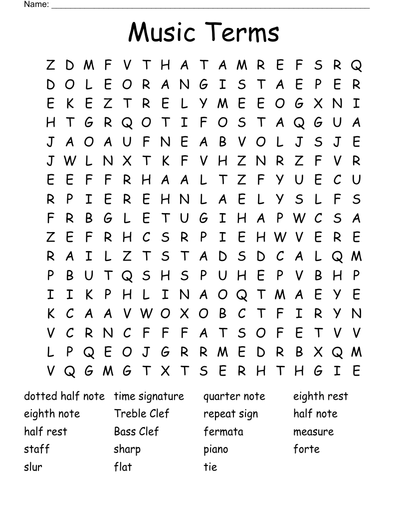 Music Terms Word Search