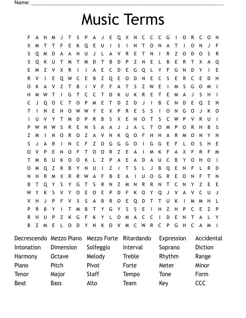 Music Terms Word Search