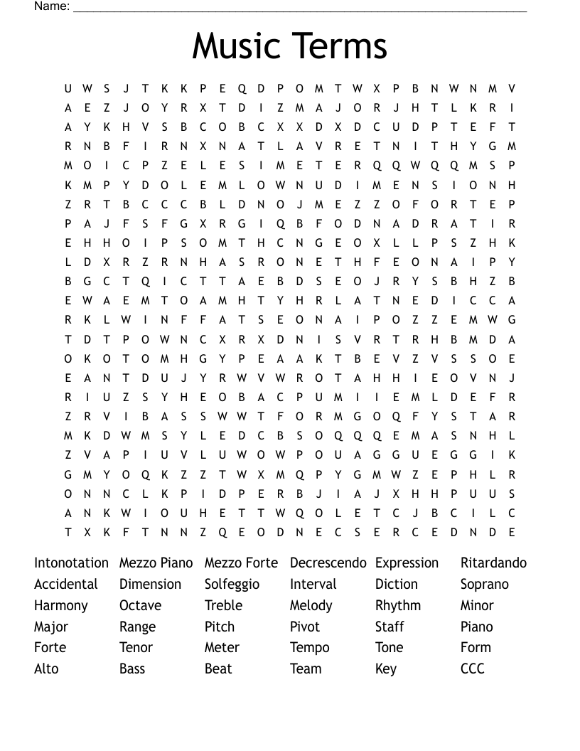 Music Terms Word Search
