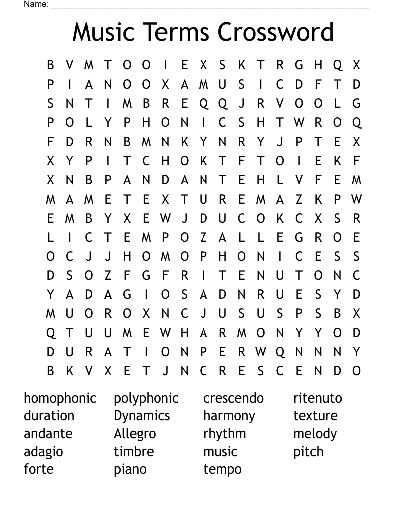 Music Terms Crossword Word Search