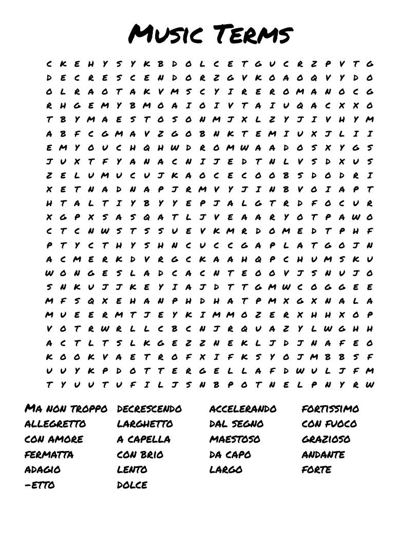Music Terms  Word Search