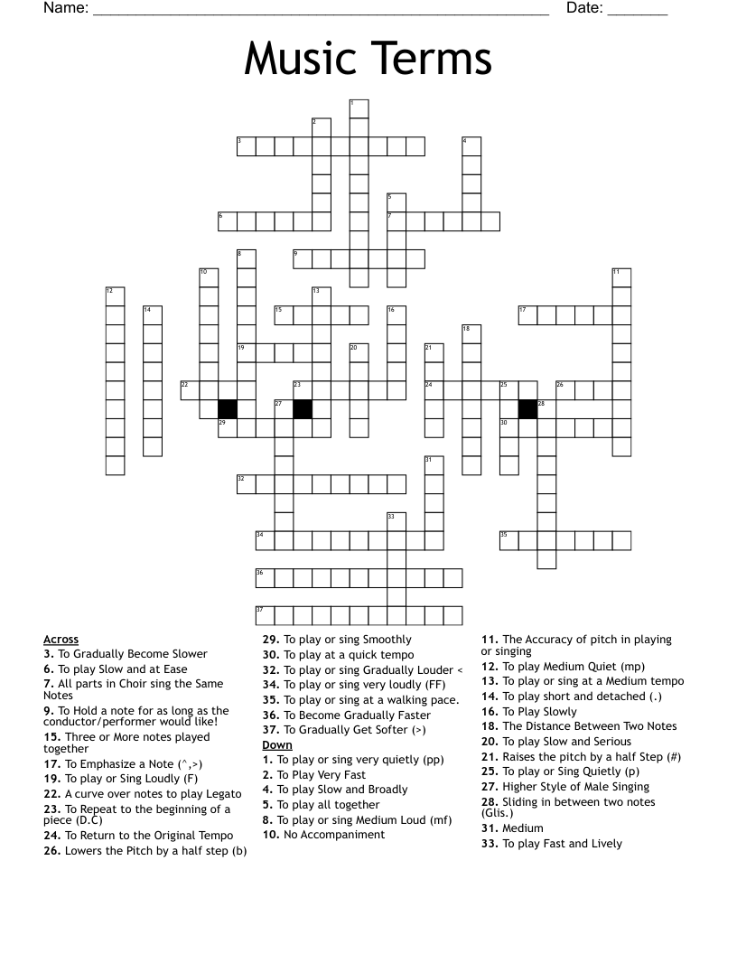 Music Terms  Crossword