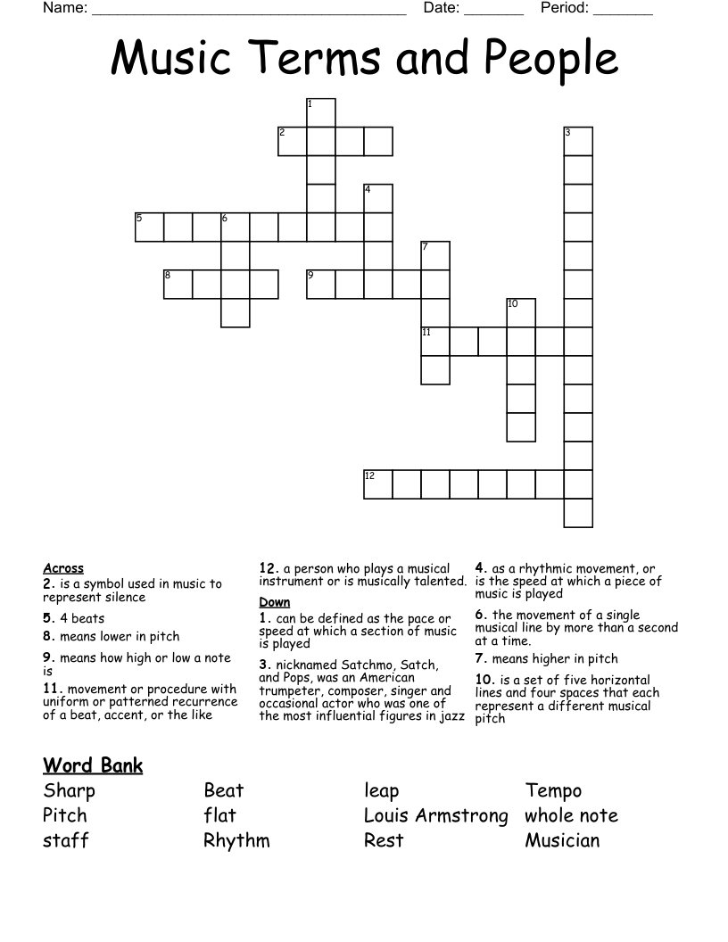 Music Terms and People Crossword