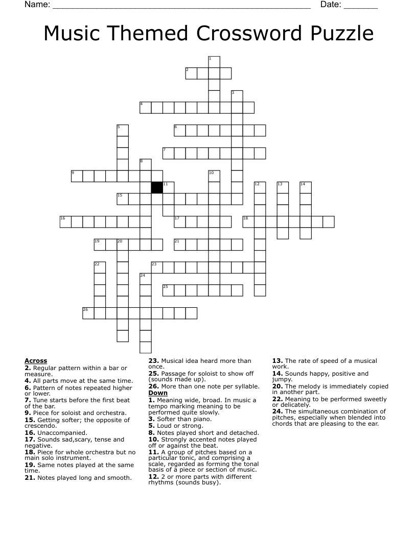 Music Themed Crossword Puzzle