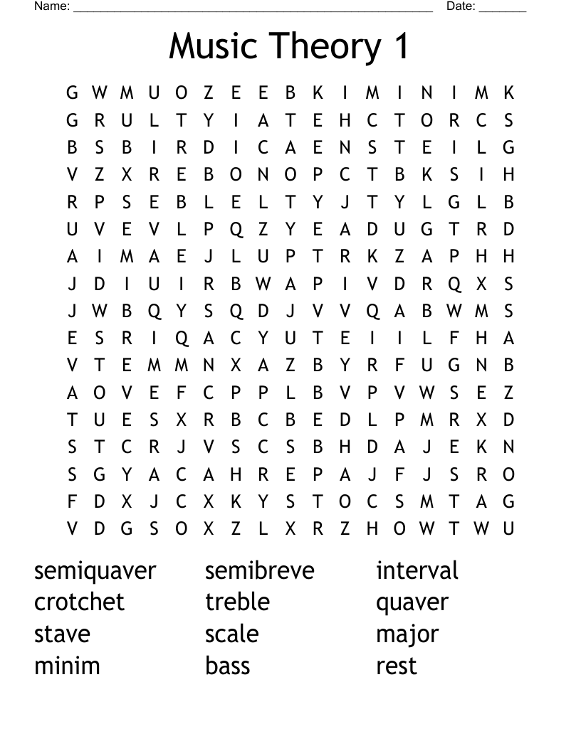 Music Theory 1 Word Search