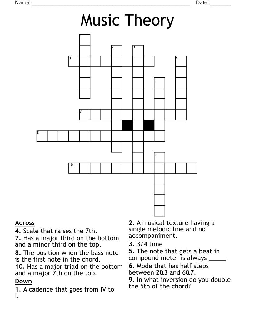 Music Theory Crossword