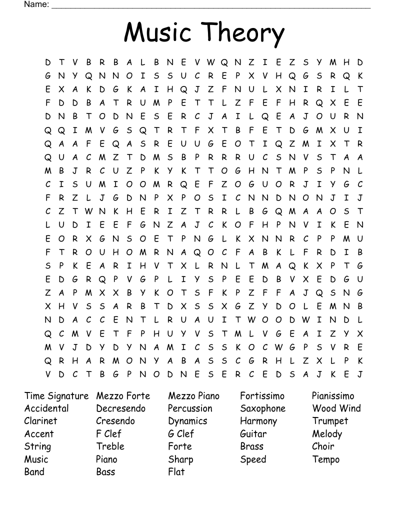 Music Theory Word Search