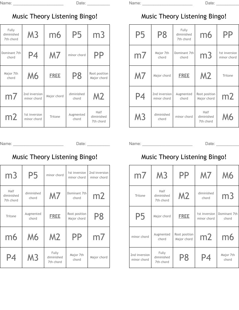 Music Theory Listening Bingo!
