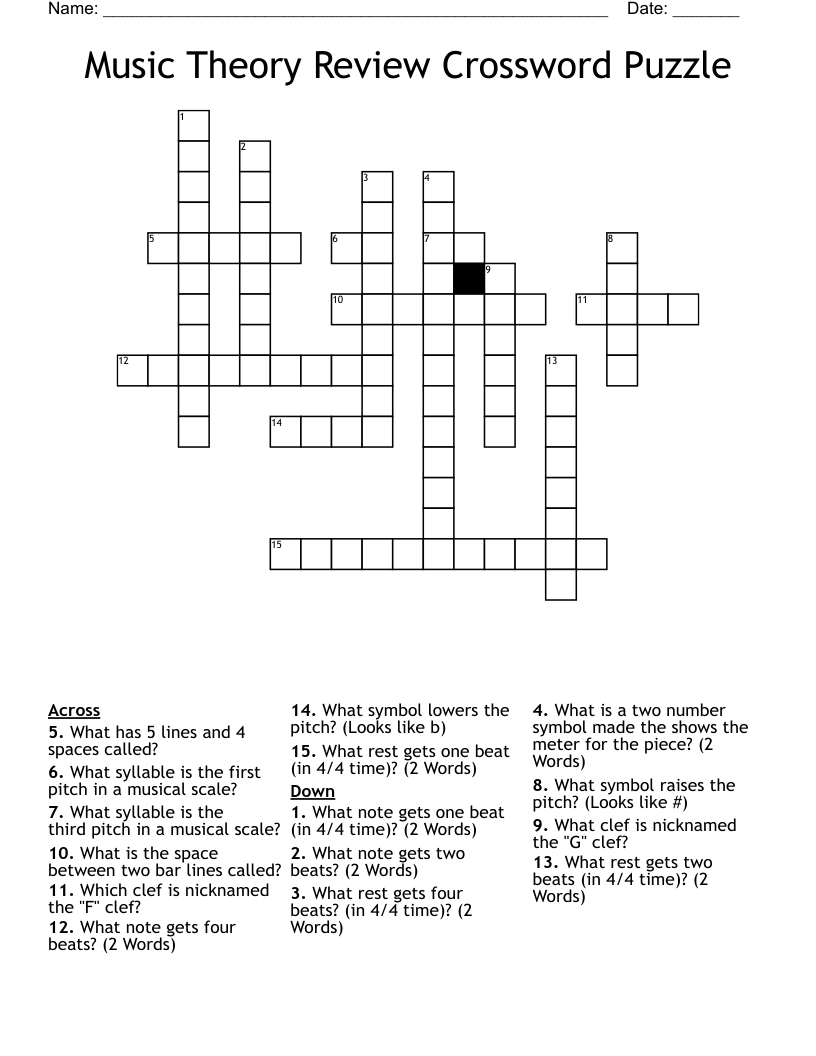 Music Theory Review Crossword Puzzle