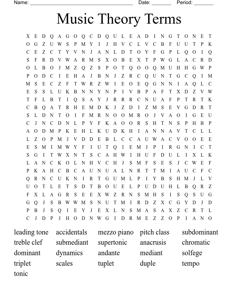 Music Theory Terms Word Search
