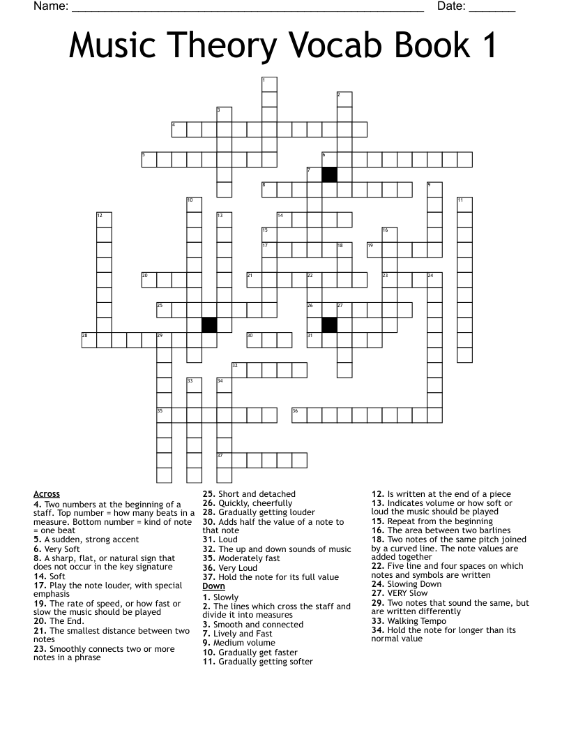 Music Theory Vocab Book 1 Crossword