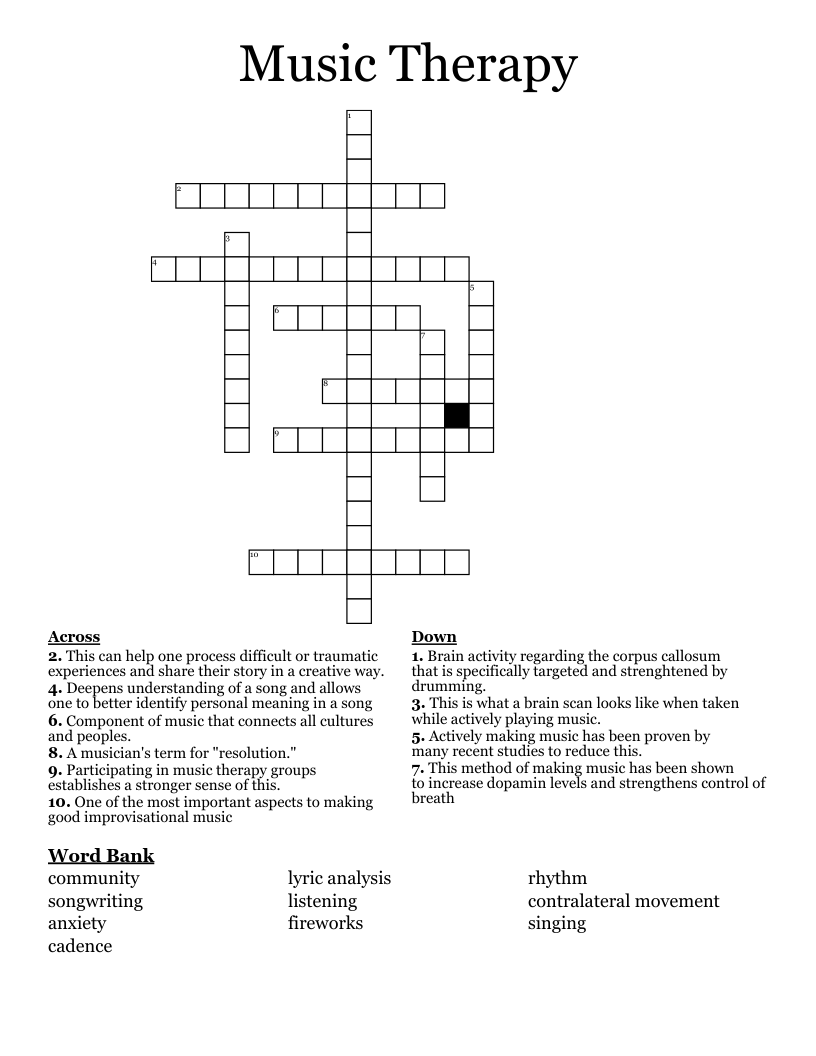 Music Therapy Crossword