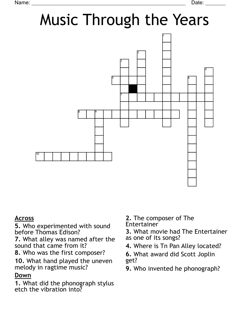 Music Through the Years  Crossword