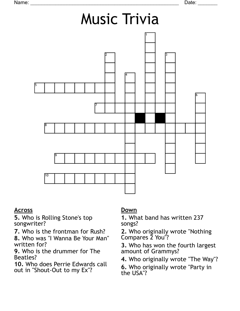 Music Trivia Crossword