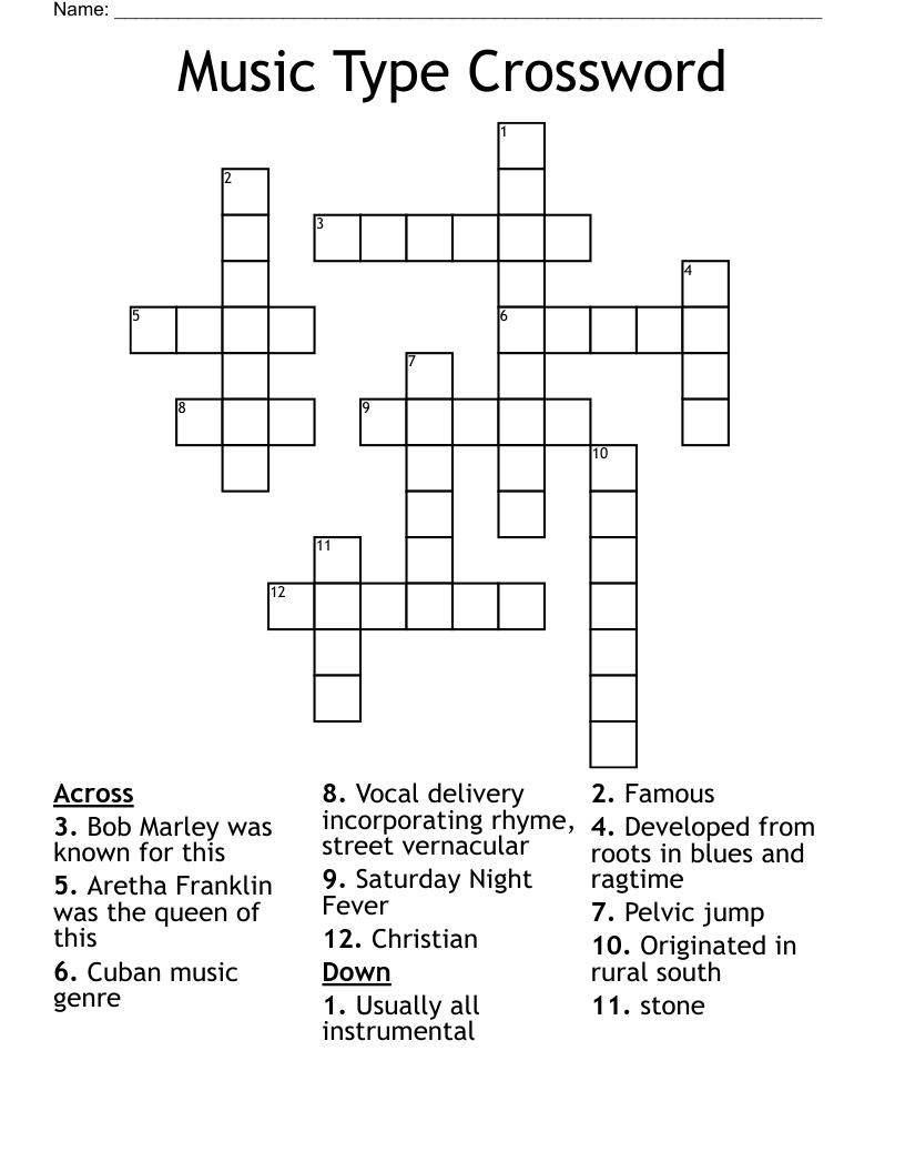 Music Type Crossword