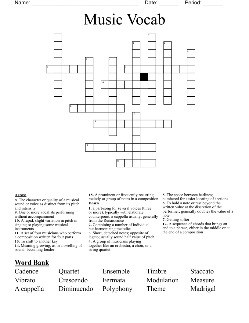 Music Vocab Crossword