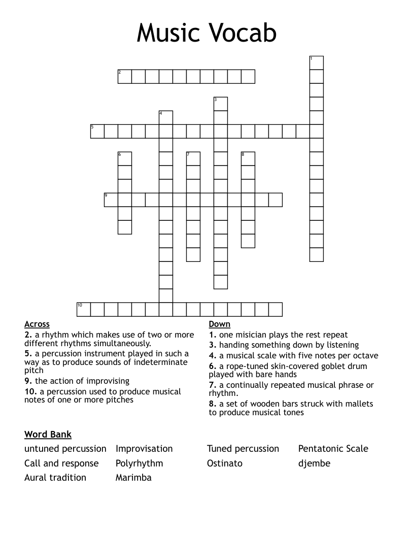 Music Vocab Crossword