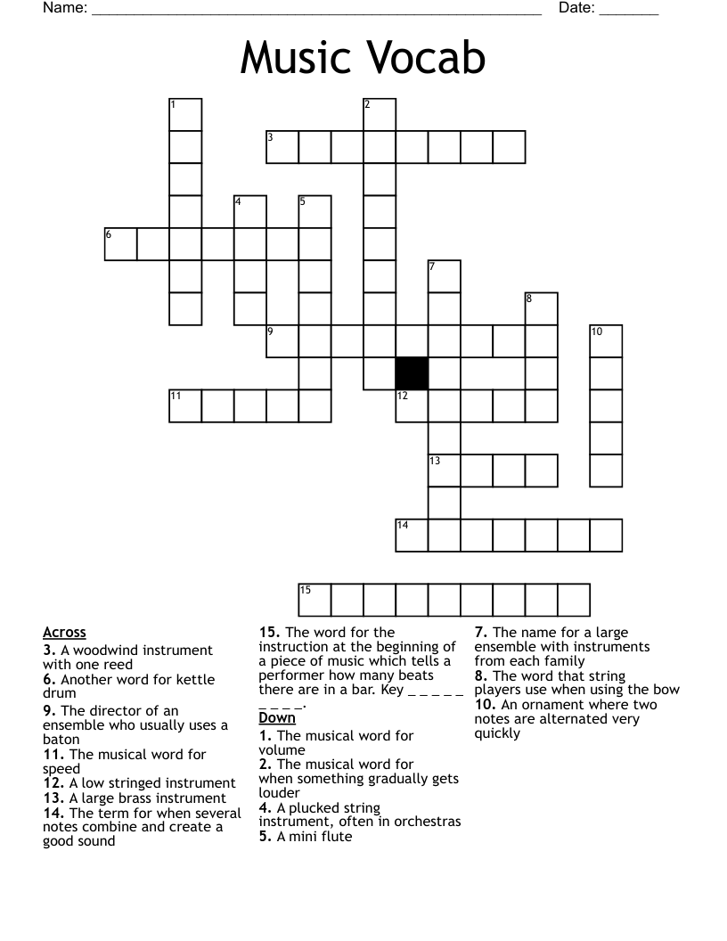 Music Vocab Crossword