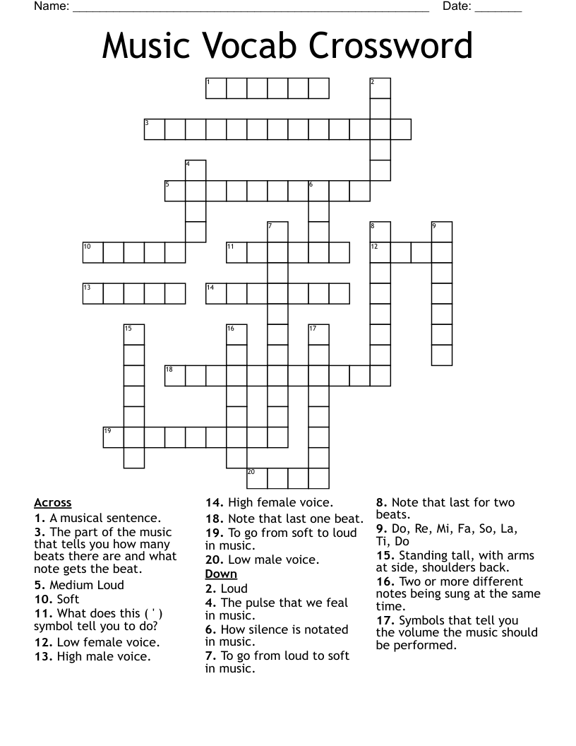 Music Vocab Crossword