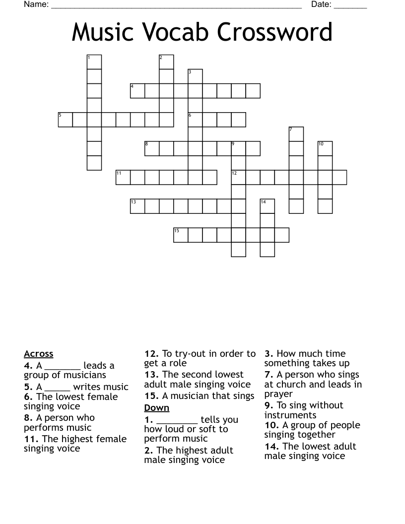 Music Vocab Crossword