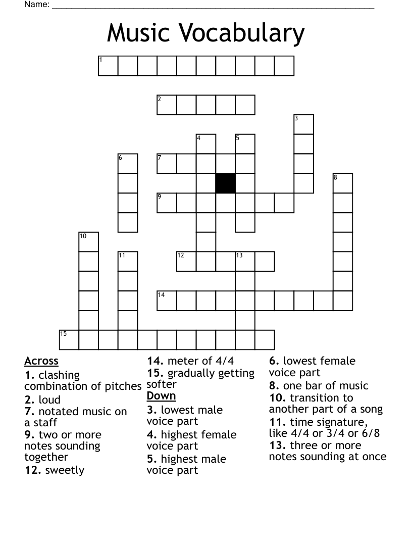 Music Vocabulary Crossword