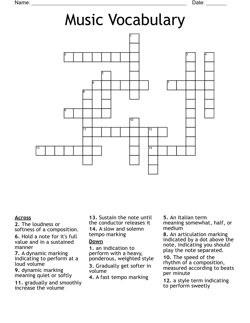 Music Vocabulary Crossword