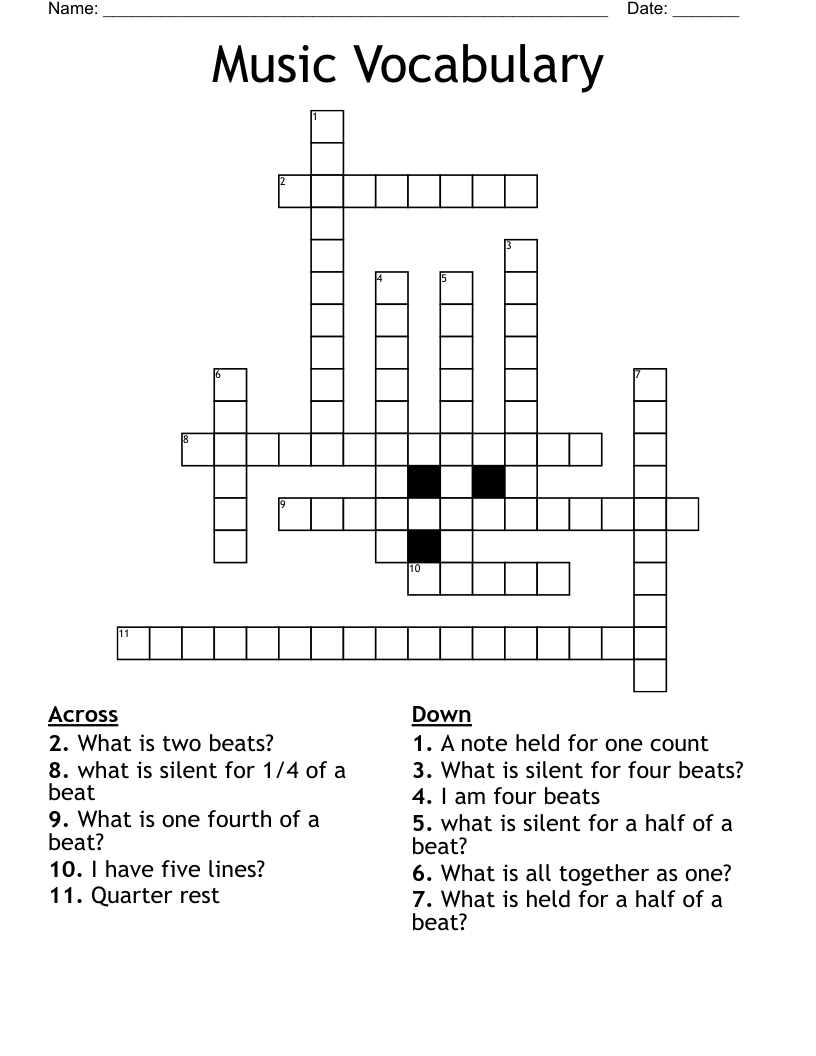 Music Vocabulary Crossword