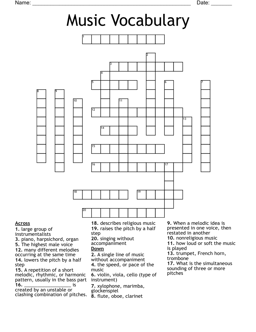 Music Vocabulary Crossword