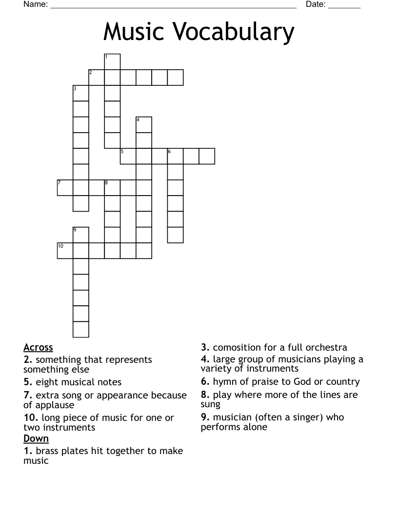 Music Vocabulary Crossword