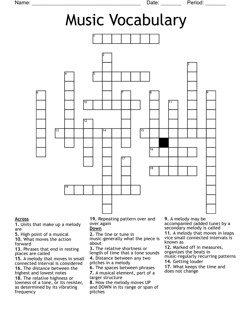 Music Vocabulary Crossword