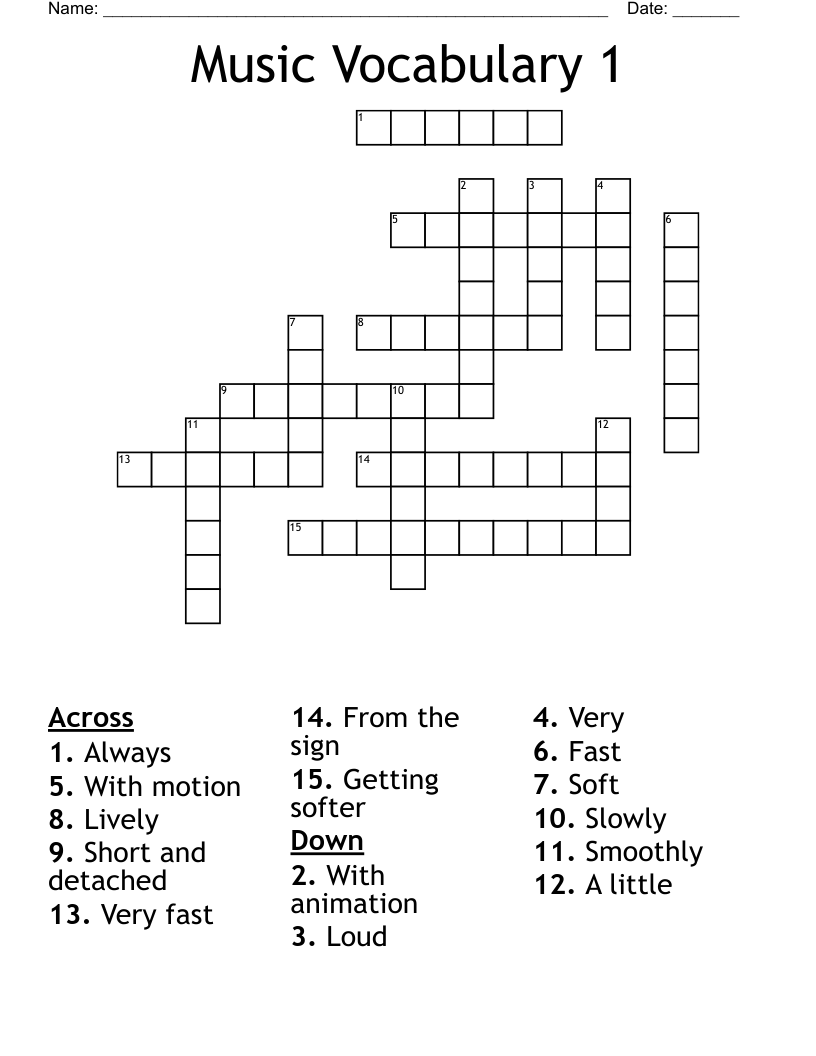 Music Vocabulary 1 Crossword