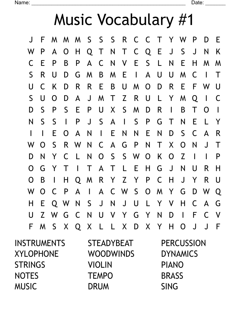 Music Vocabulary #1 Word Search
