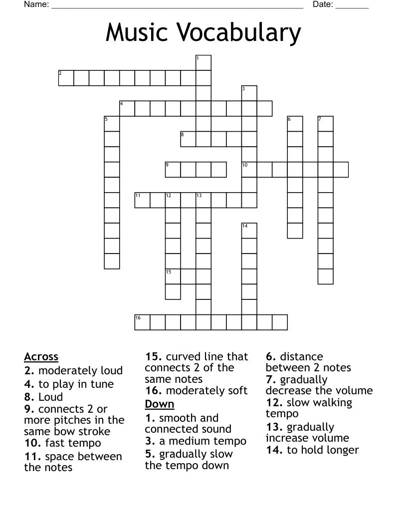 Music Vocabulary Crossword