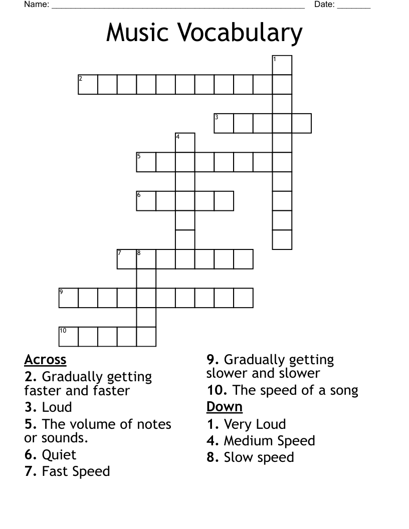 Music Vocabulary Crossword
