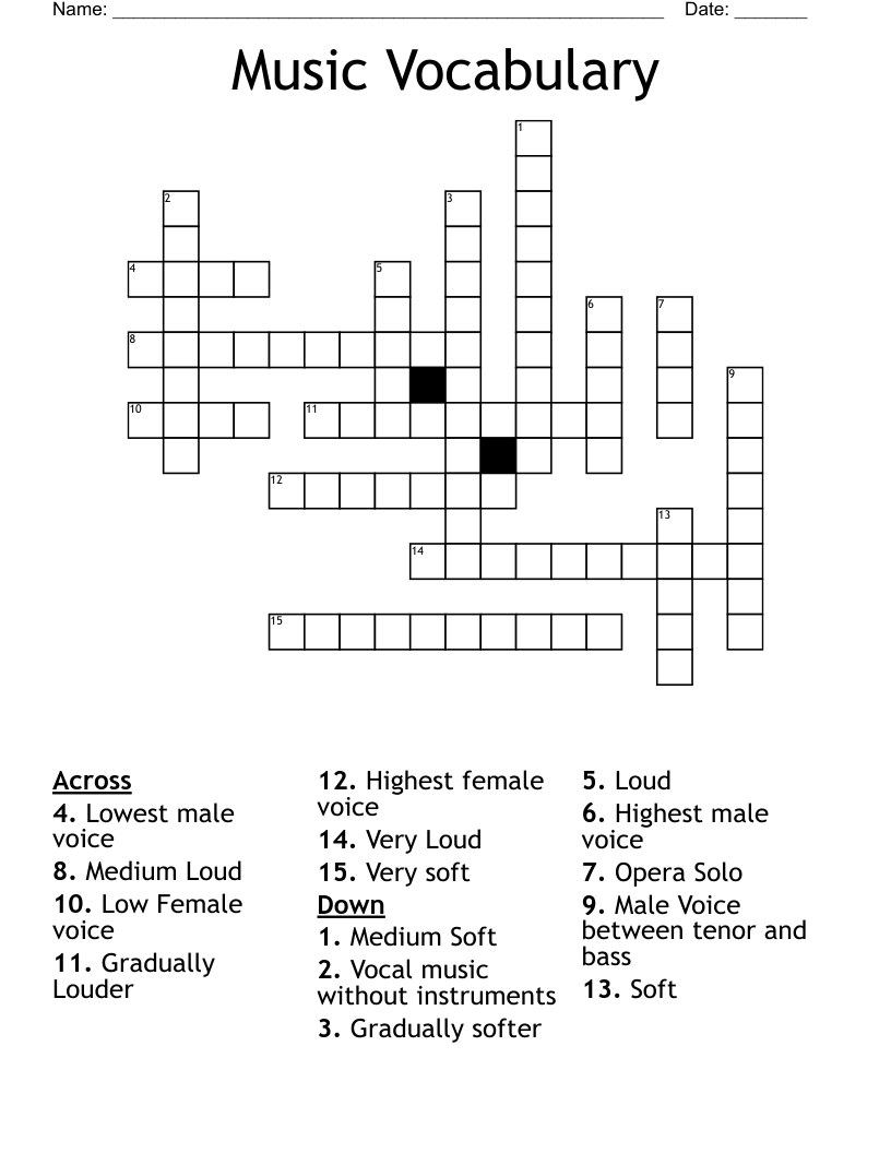 Music Vocabulary Crossword