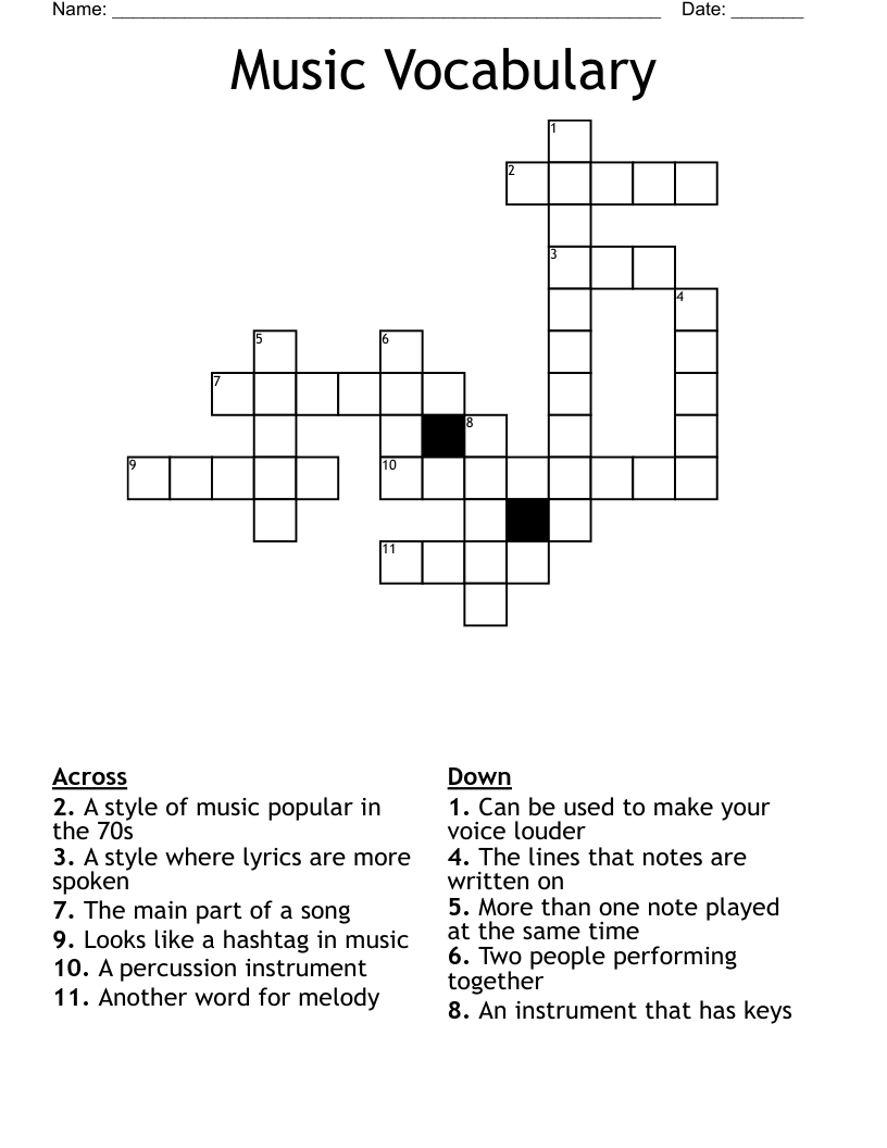 Music Vocabulary Crossword