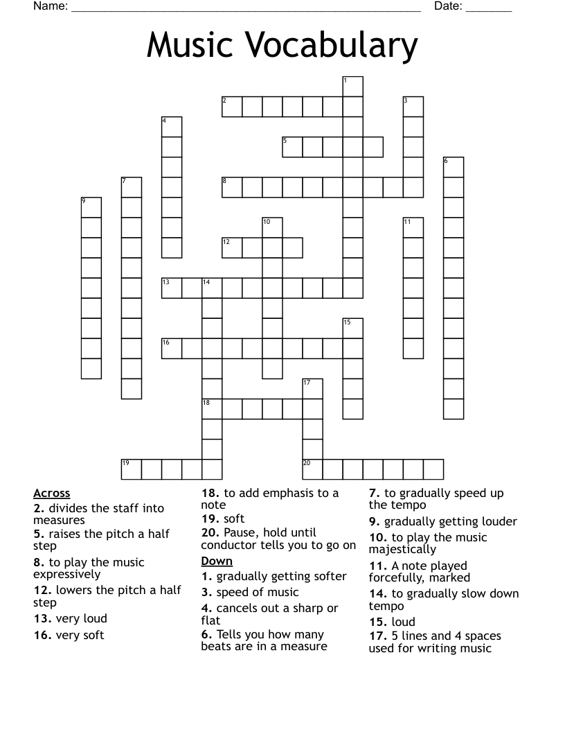 Music Vocabulary Crossword