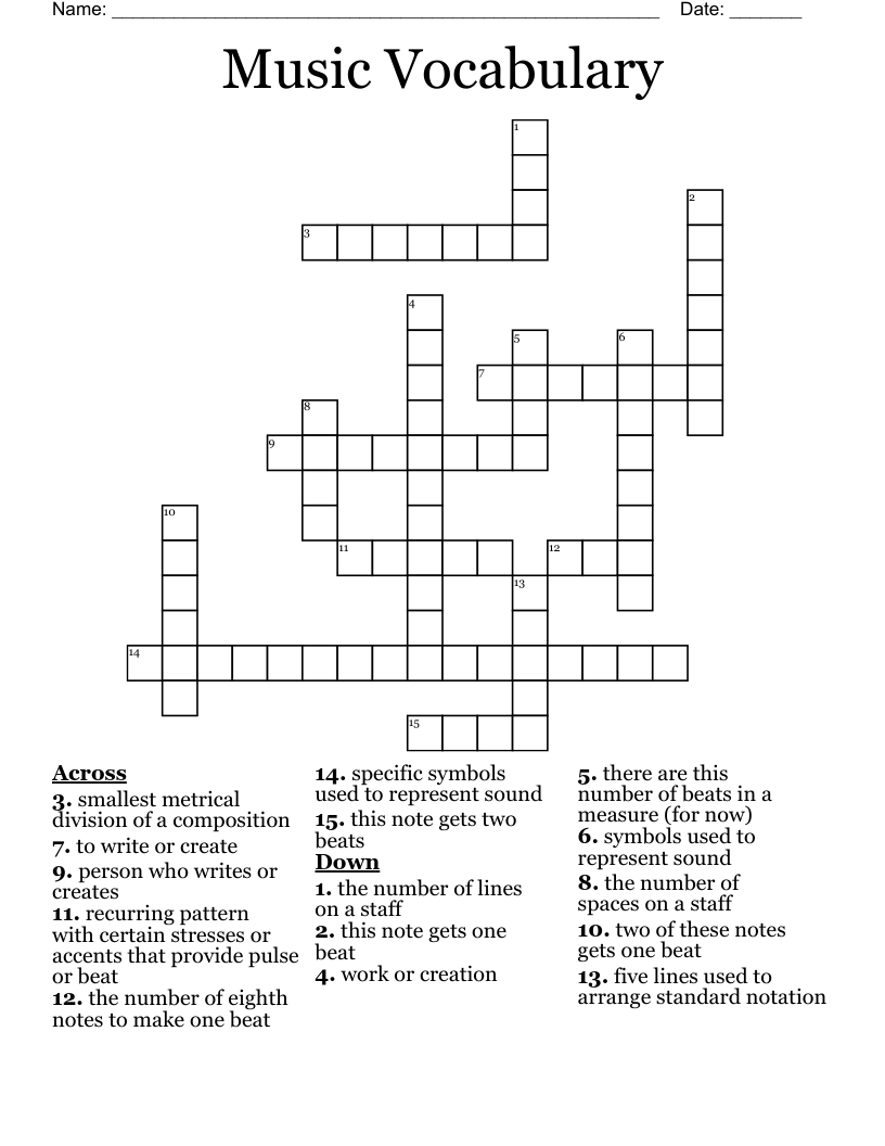 Music Vocabulary Crossword