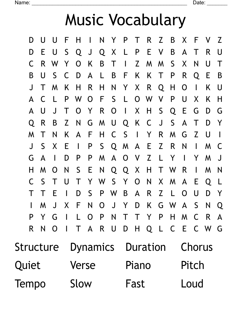 Music Vocabulary Word Search
