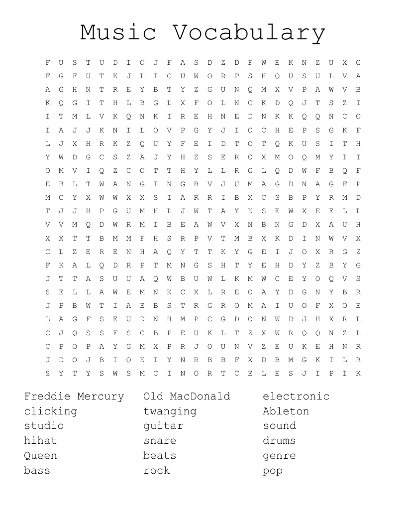 Music Vocabulary Word Search